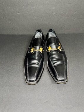 Gucci Black Leather Horsebit Square-Toe Loafers